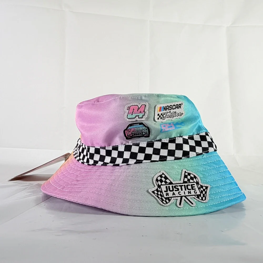 Justice X NASCAR Girls JXN Ombre Bucket Hat Pink Blue Checkered OS NWT